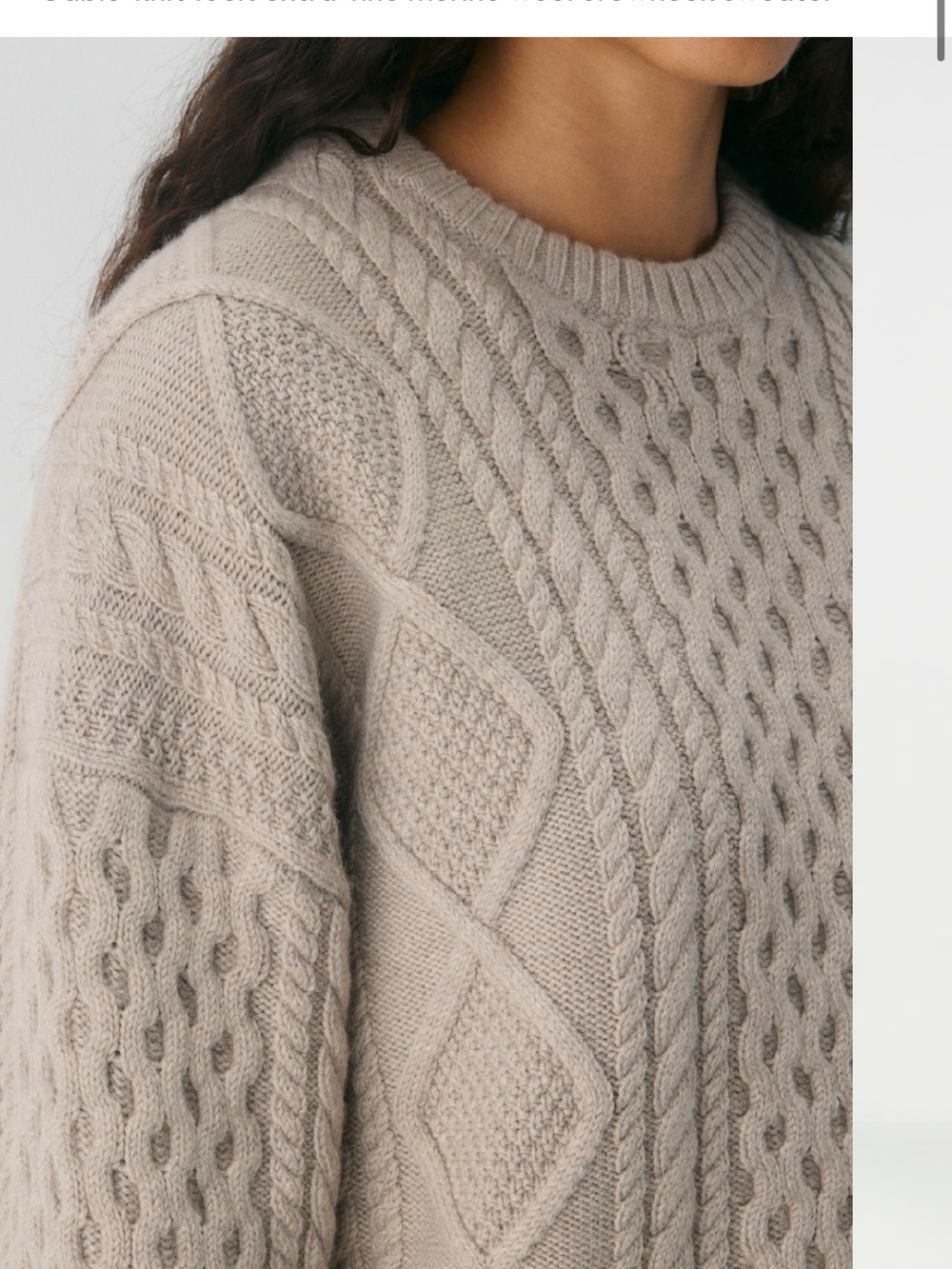 100% wool Cable Knit Crewneck Sweater in Light Beige